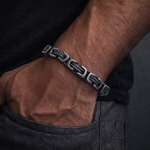 Chunky Stainless Steel Men’s Bracelet.Square Links Chain Wristband